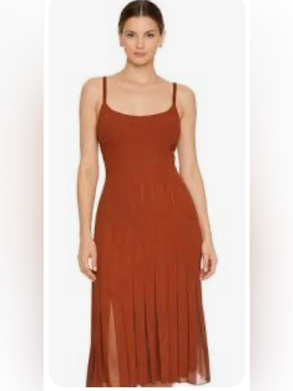 Caroline Constas Rust Rib Knit Sheer Pleats Midi Slip Dress